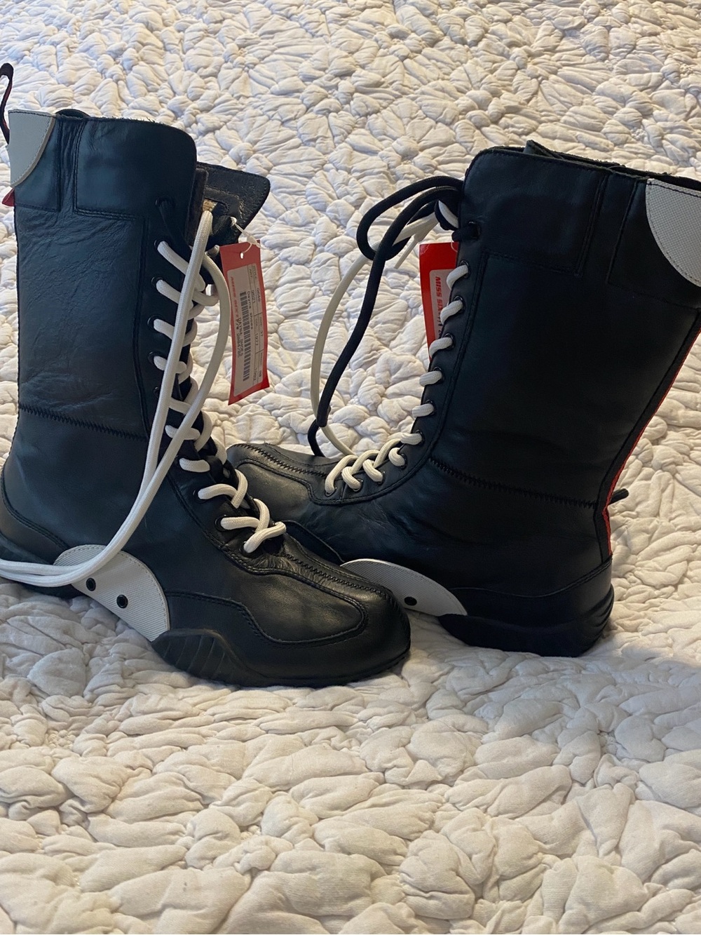 Miss Sixty Black and White Lace-Up and zipper Boots New with tag.